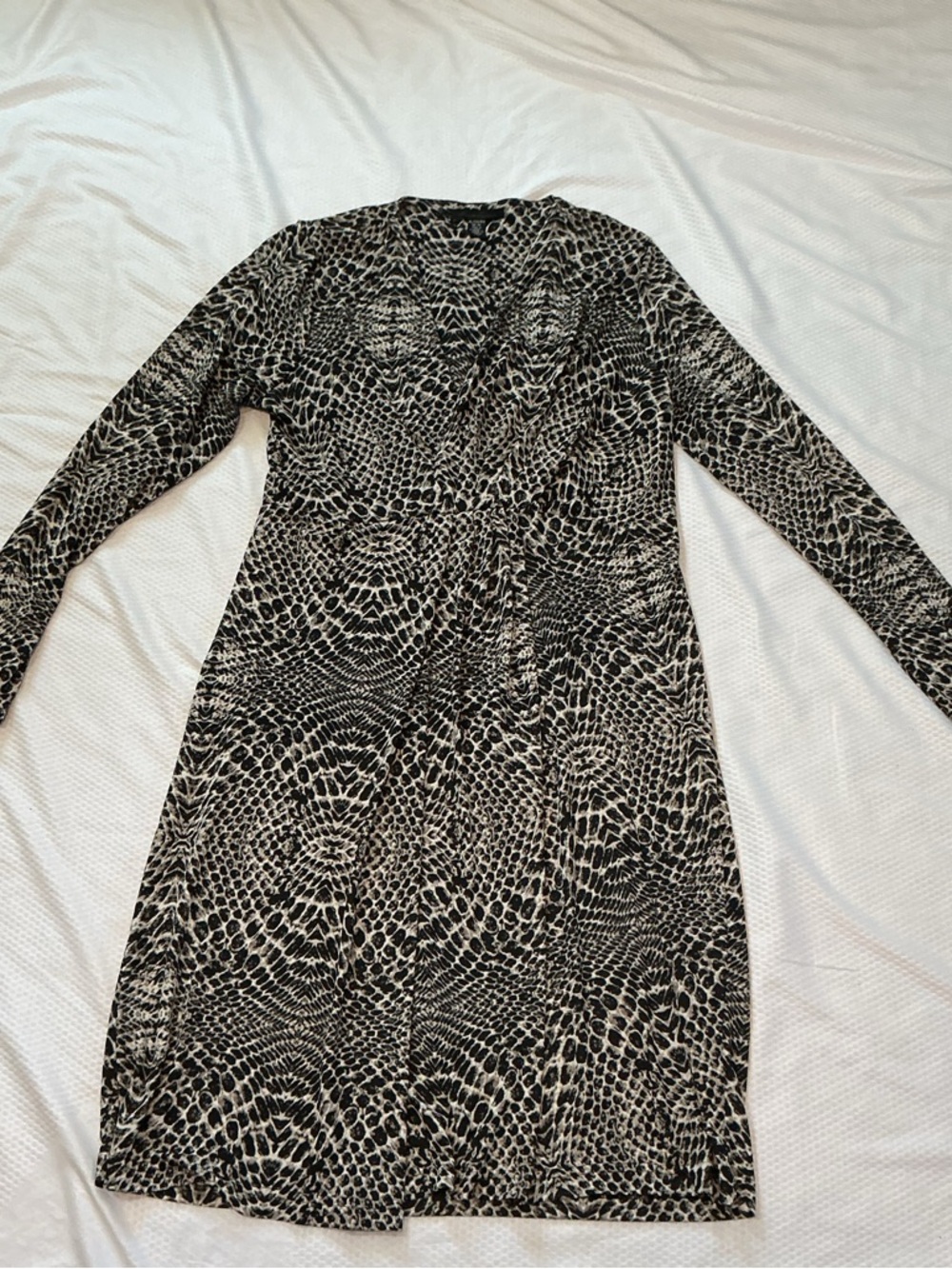 Kenneth Cole New York Black and White Long-Sleeve Printed Wrap Dress